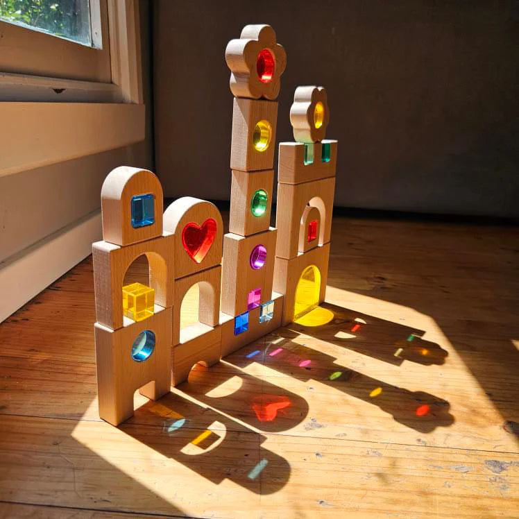 My Little Creator Rainbow Lucite Kingdom Set 34pcs Building Blocks Wooden Toys Gift Idea for 18m+