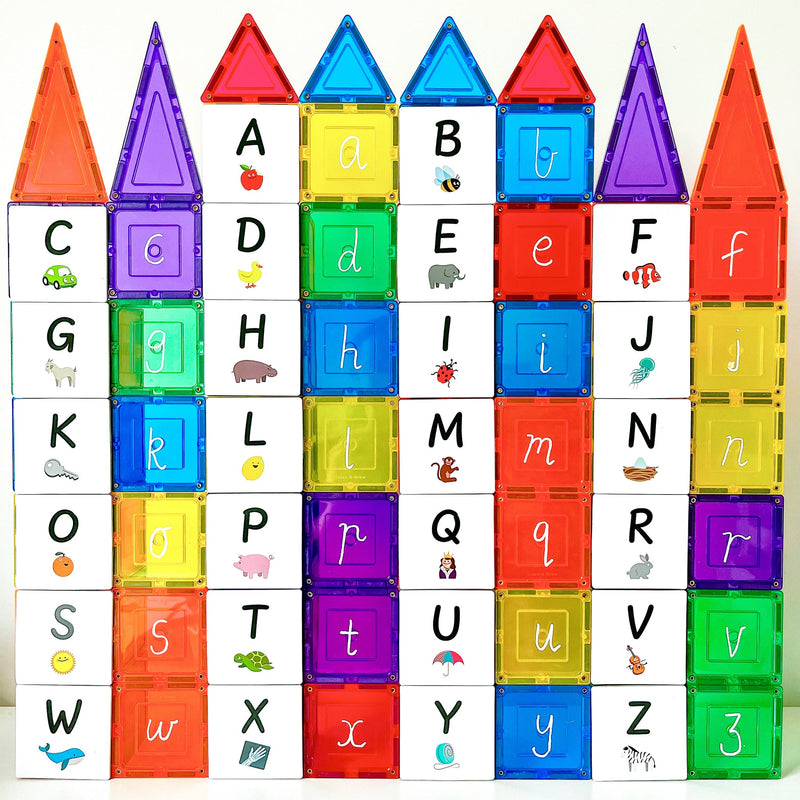 Learn and Grow Toys Magnetic Tiles Topper Alphabet Upper Case Pack 40 Piece Early Literacy Phonics Cognitive Language Developmental Toys for Toddlers Best Seller 3yrs+
