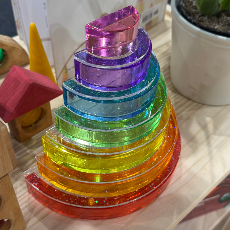 My Little Creator Lucite Rainbow Stacking 7pcs + Glitter Acrylic 6pcs Semi Circles Set Luminous Building Blocks 18m+