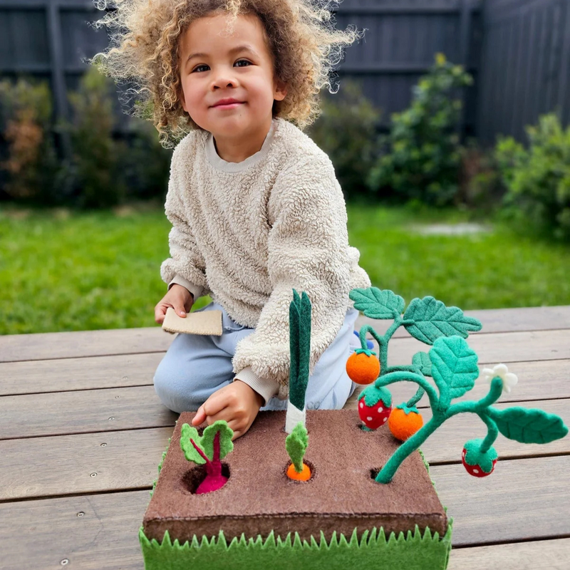 Tara Treasures Felt Garden Planter Box With Spout and Vegetables Pretend and Imaginative Play Farm Toys 3yrs+