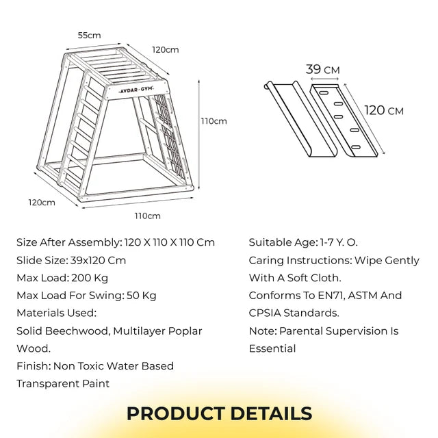 Wooden Climbing Gym Rainbow Climber Set by Avdar Toys Kids Furniture for 18m+ (Heavy Shipping)