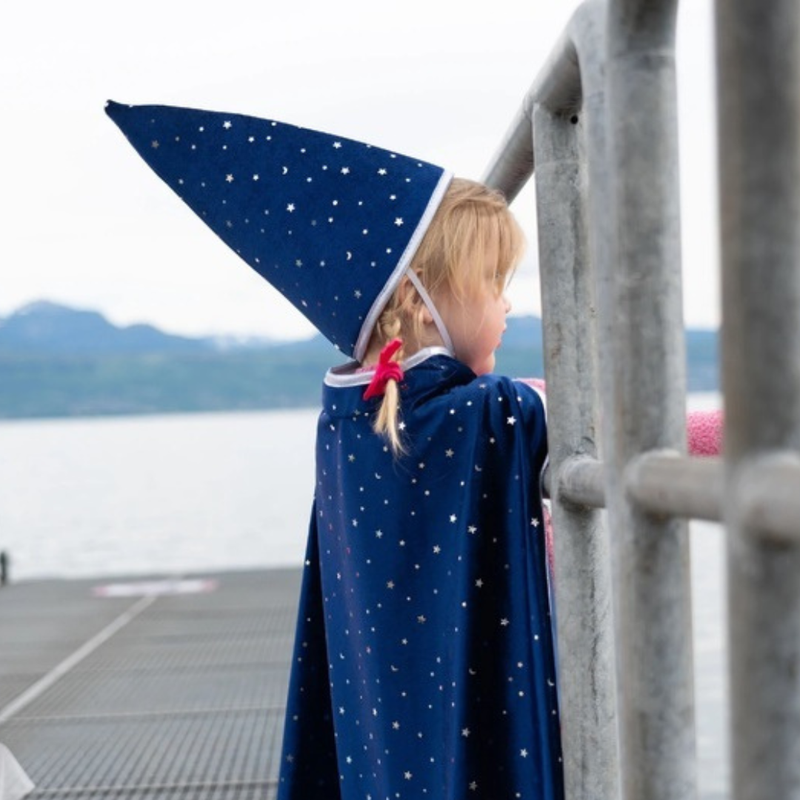 Blue and Silver Sparkle Wizard Cape & Hat Size 4-6 by Great Pretenders Costumes 4yrs+