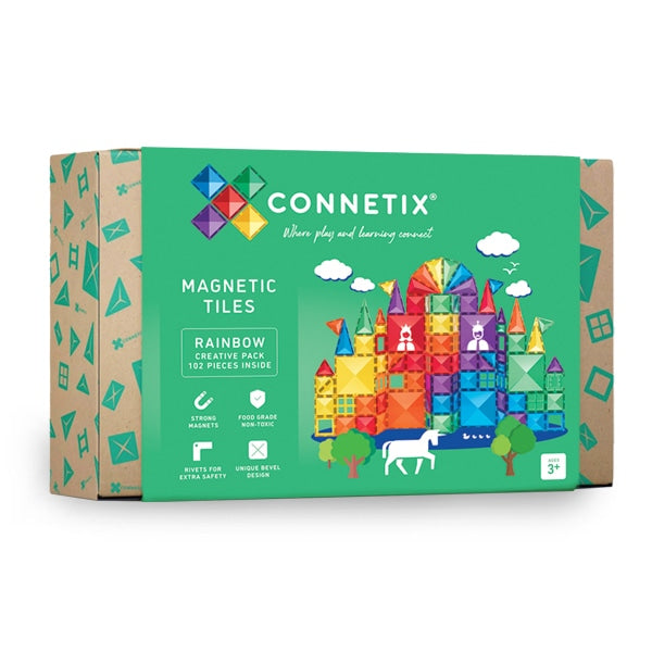 Connetix Tiles Rainbow MOVEABLE BUNDLE Creative Pack 102 Piece + Car Pack 24 Piece