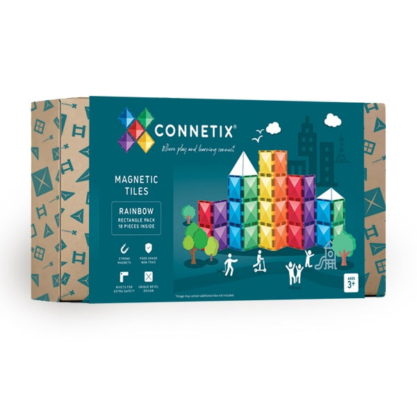 Connetix Tiles Rainbow Rectangle Pack 18 Piece 3yrs+