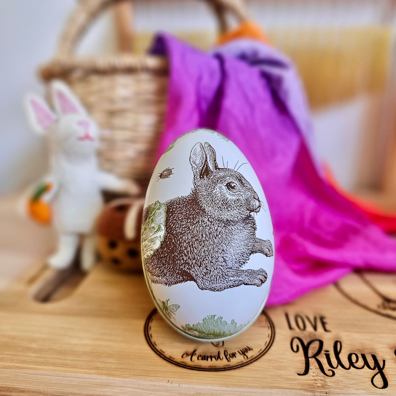 Rabbit & Cabbage Easter Egg Shape Tins 11cm x 6.5cm