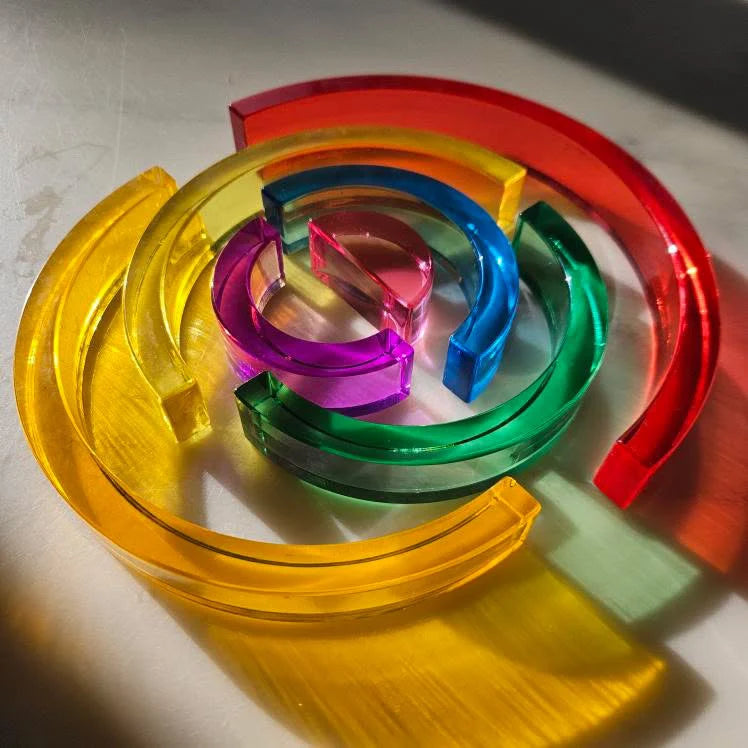 My Little Creator Lucite Rainbow Stacking 7pcs + Glitter Acrylic 6pcs Arch Set Luminous Building Blocks 18m+