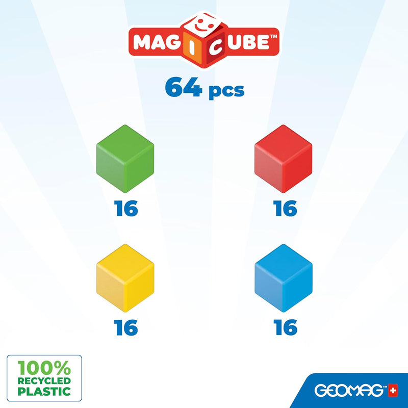 Geomag Magicube Magnetic Cubes Creative Set 64pcs Magnetic Toys Building Blocks STEM Toys School Range12m+