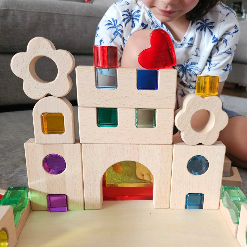 My Little Creator Rainbow Lucite Kingdom Set 34pcs Building Blocks Wooden Toys Gift Idea for 18m+