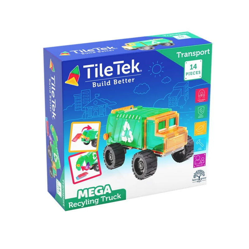 TileTek Mega Recycling Truck 14 Piece Set by Learn and Grow Toys Magnetic Tiles Toy Car 3yrs+