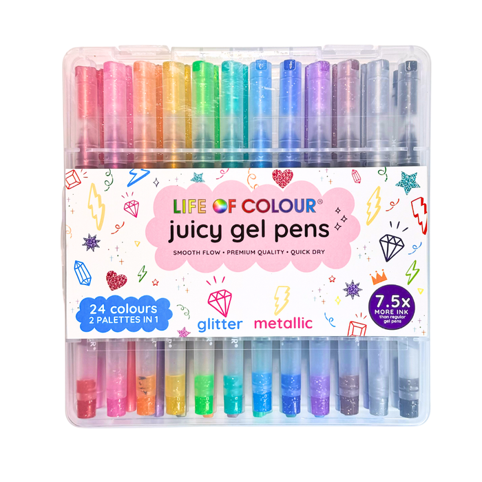 Life of Colour Juicy Gel Pens Set of 24 Metallic and Glitter