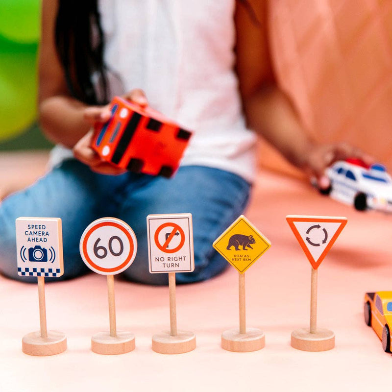 Make Me Iconic Australian Road Signs Set of 5 Double Sided 10cm Toddler Toys Best Seller 2yrs+