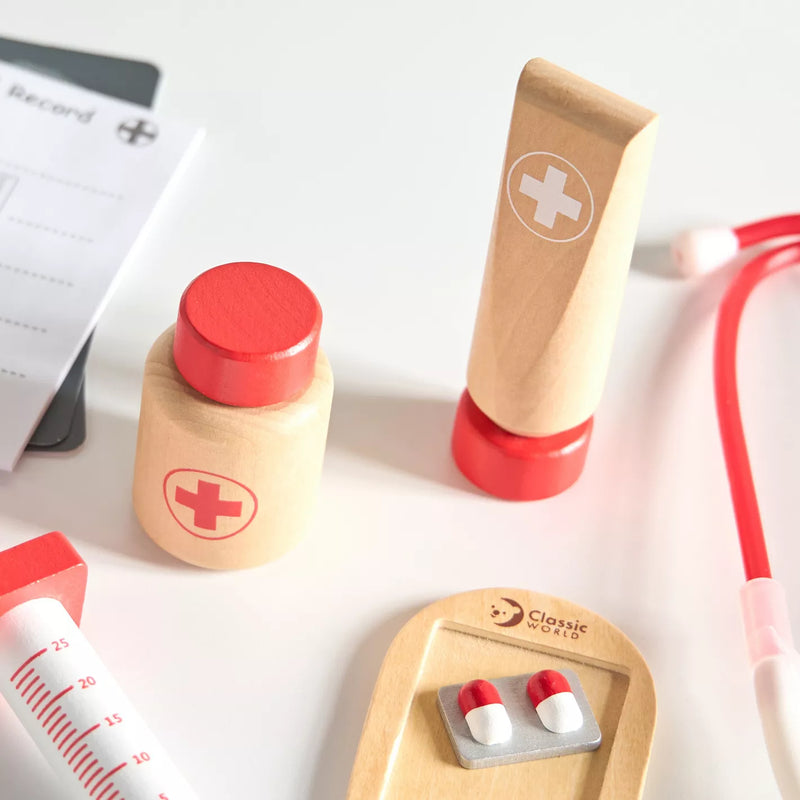Wooden Doctor Case Set 19pcs By Classic World Occupation Pretend and Imaginative Play 3yrs+