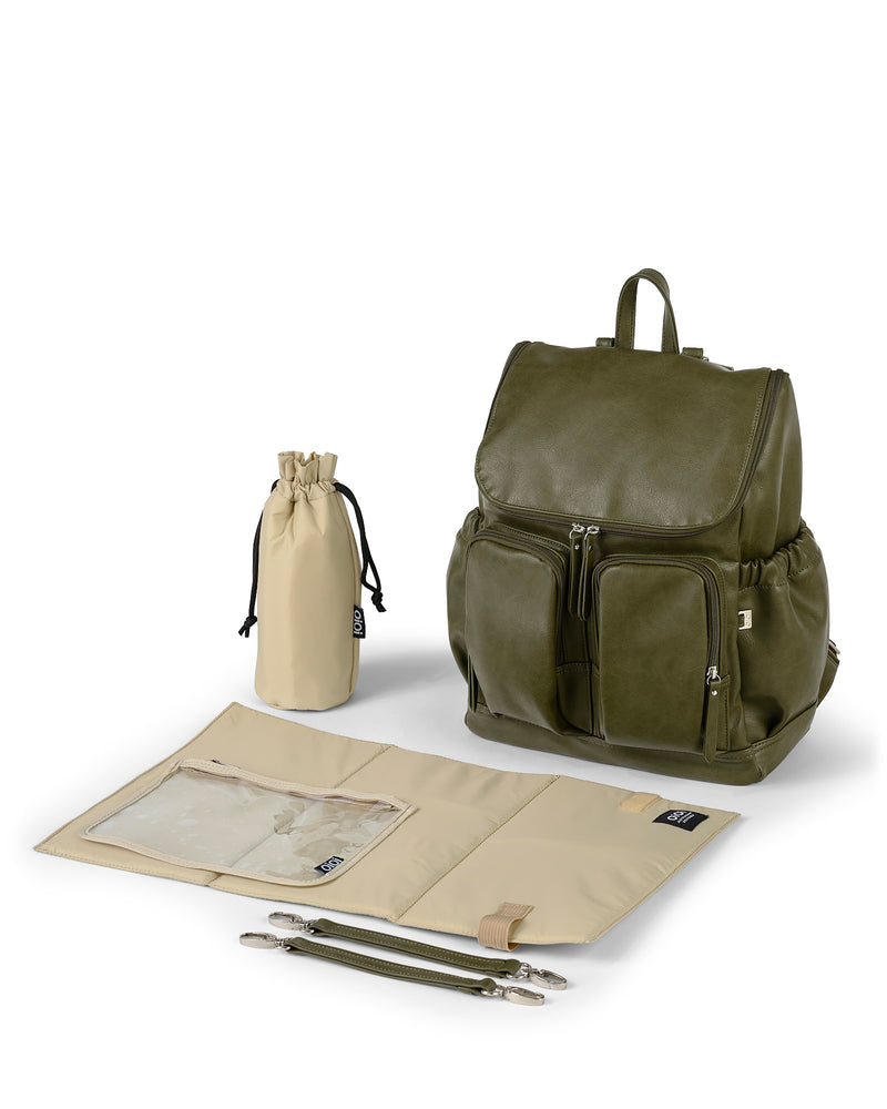 OiOi Signature Nappy Backpack Olive Vegan Leather Mothers Day