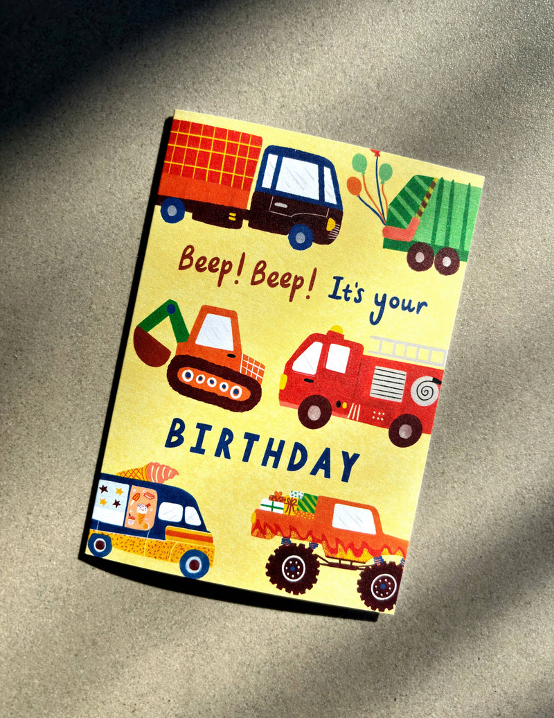 Beep Beep Vehicles Birthday Greeting Card  By Lauren Sissons Studio Birthday Card