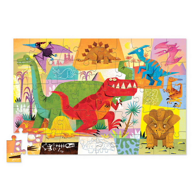 Crocodile Creek Tin Jigsaw Puzzle 50pcs Dino World Cognitive Travel Developmental Toys for Preschoolers Dinosaur and Dragon Theme 3yrs+