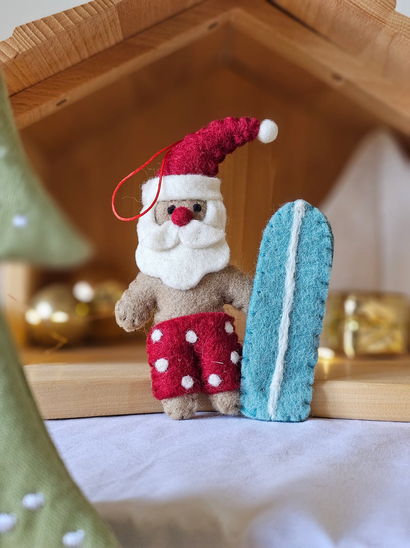Pashom Felt Christmas Tree Decor Felt Santa With Surfboard - Red Shorts Pretend & Imaginative Play Toys Christmas Range 3yrs+