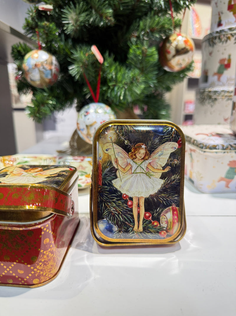 Flower Fairies Christmas Handle Tin Basket 10.5x7.8x6 (LWH) Fairy Unicorn and Castle Theme Christmas Range Gifting Idea for 3yrs+