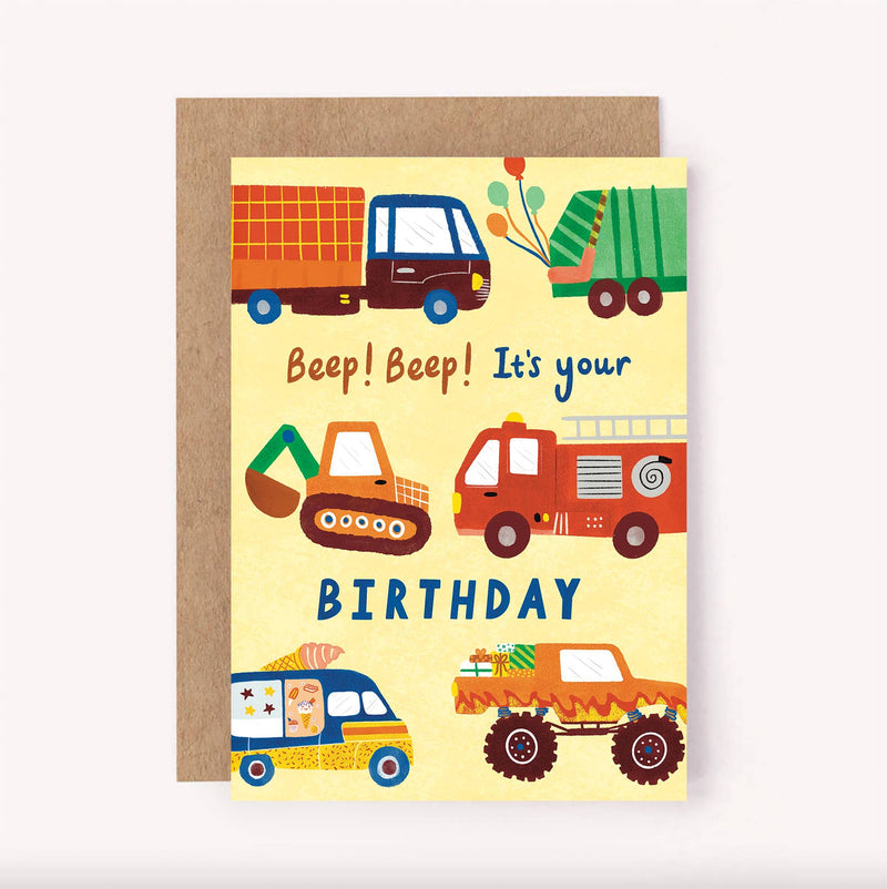 Beep Beep Vehicles Birthday Greeting Card  By Lauren Sissons Studio Birthday Card