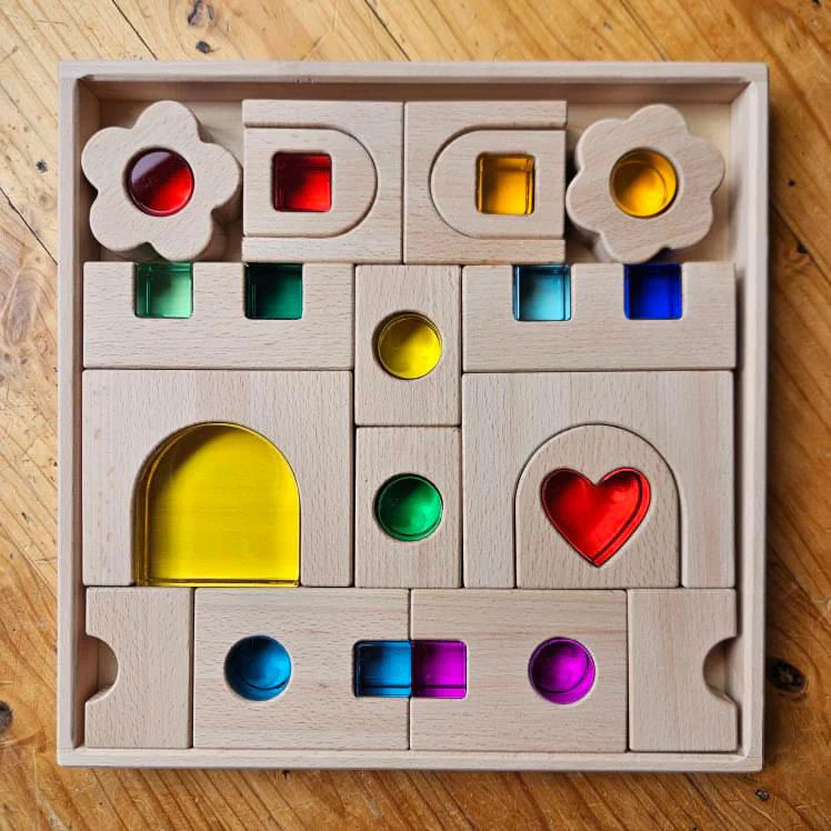 My Little Creator Rainbow Lucite Kingdom Set 34pcs Building Blocks Wooden Toys Gift Idea for 18m+