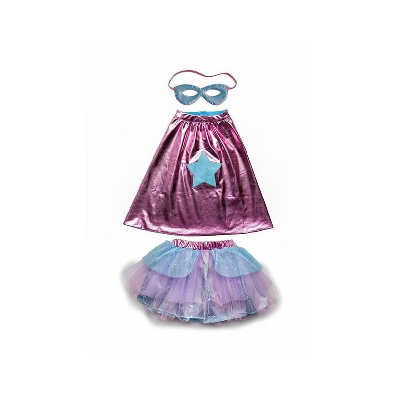 Super Duper Tutu Pink & Blue Cape with Mask Size 4-6 by Great Pretenders Costume 4yrs+