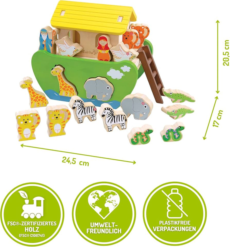 EverEarth Shape Sorting Noah's Ark Toddler Pretend & Imaginative Play Animal Toys Earth Developmental Toys for Toddlers Best Seller 2yrs+