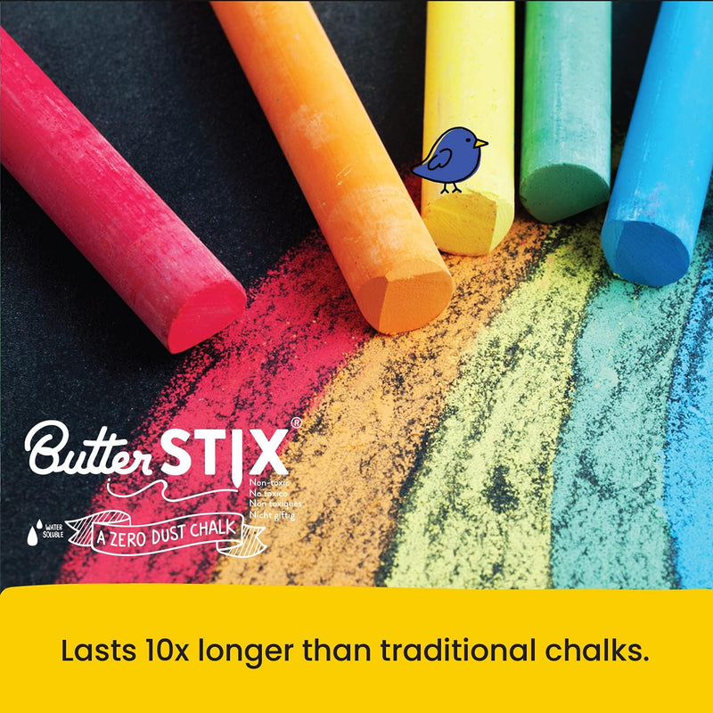 Jaq Jaq Bird ButterStix Zero Dust Chalk 12pc Assorted Colours with Holder Stationary Art and craft for kids 3yrs+