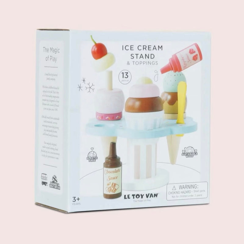 Le Toy Van Wooden Ice Cream Stand and Toppings Set Pretend and Imaginative Play 3yrs+