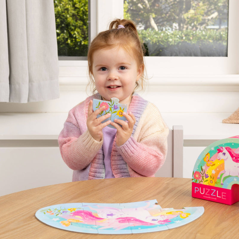Crocodile Creek Mini Jigsaw Puzzle 12pcs Sweet Unicorn Developmental Toys for Toddlers Gifts Idea Best Seller Fairy Unicorn and Castle Theme 2yrs+