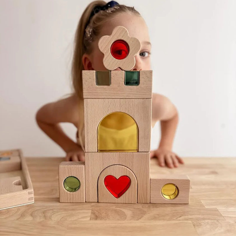 My Little Creator Rainbow Lucite Kingdom Set 34pcs Building Blocks Wooden Toys Gift Idea for 18m+