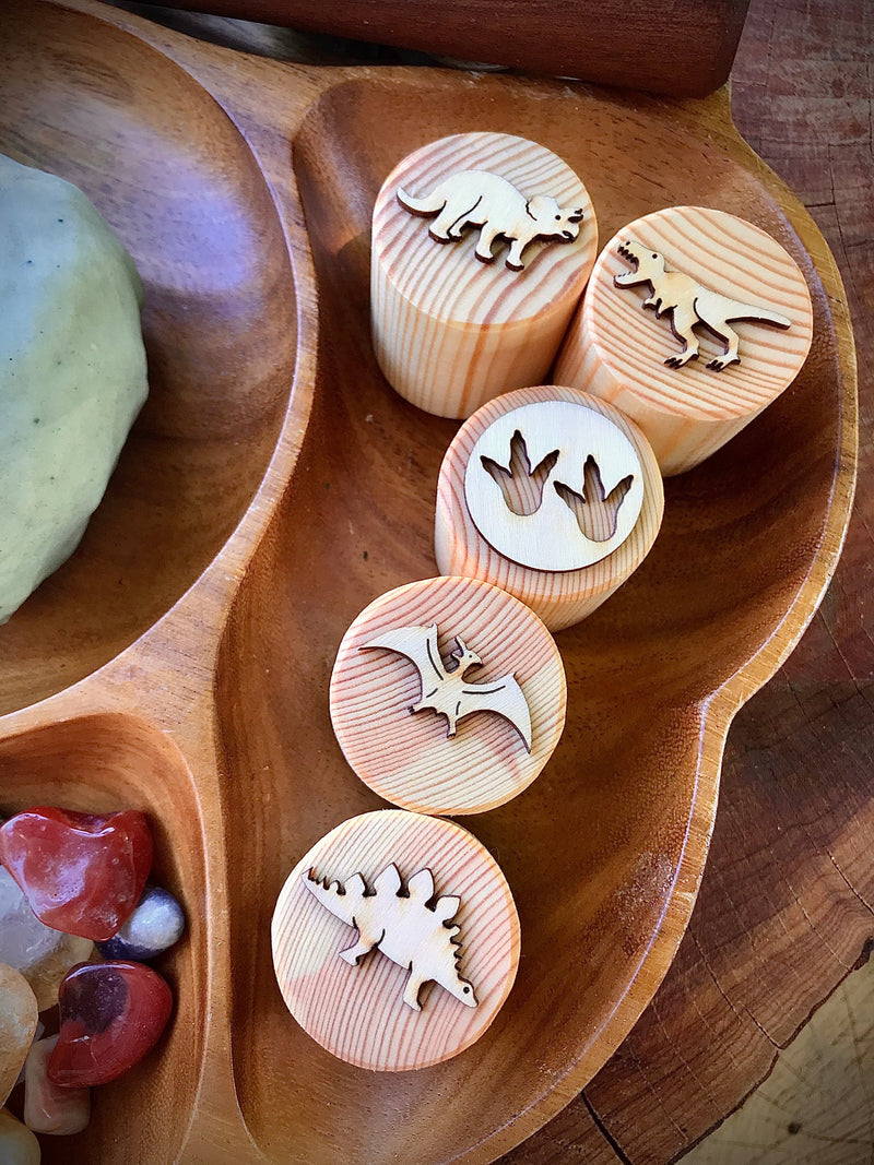 Wooden Dinosaur Stamps by Beadiebug Playdough Sand Toys Art and Craft for Kids Dinosaur and Dragon Theme Retired 3yrs+