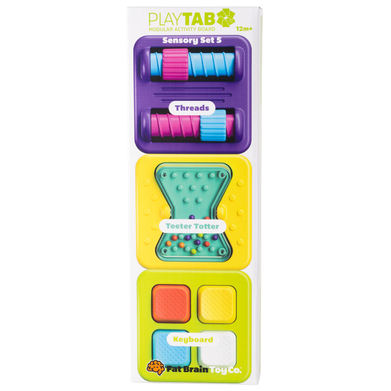 PlayTab Sensory Tiles Set 5 Threads, Teeter totter and Keyboard tile, by Fat Brain Toys Sensory Cognitive Developmental Toys for Toddlers Baby Toys Best Seller 12m+