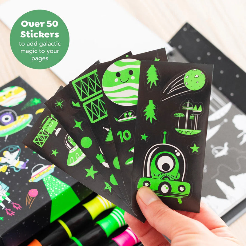 Tiger Tribe Neon Colouring Set Outer Space Activity Book Art and Craft for kids 5yrs+