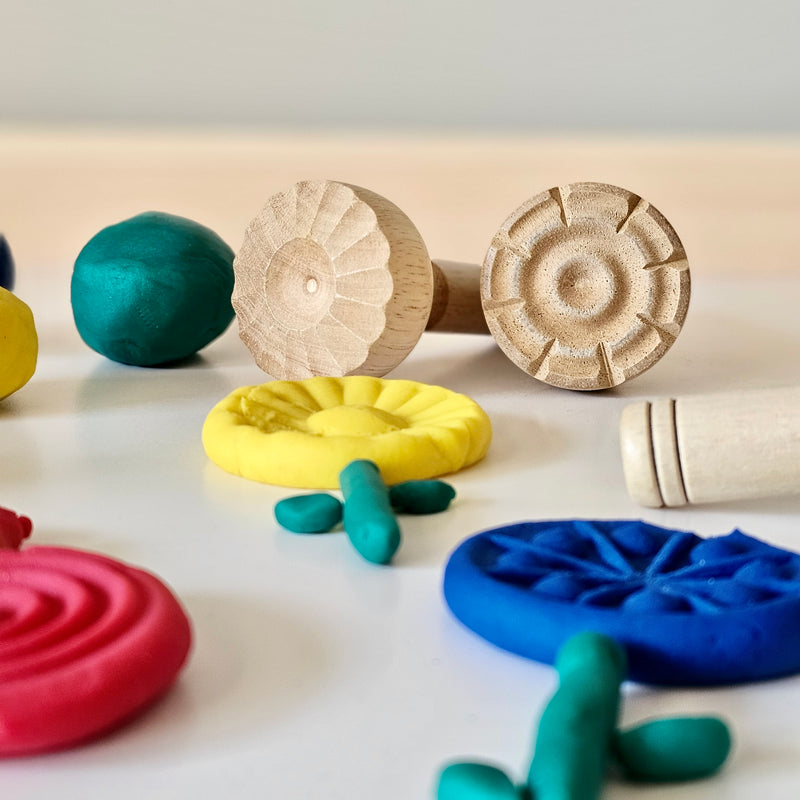 Wooden Dough Stampers Set of 4 Playdough Sand Toys Art and Craft for Kids 3yrs+