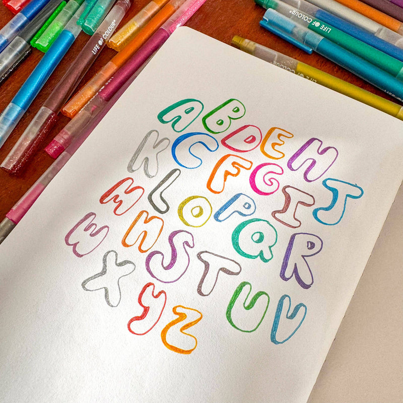 Life of Colour Juicy Gel Pens Set of 24 Metallic and Glitter Stationary Art and craft for kids 3yrs+