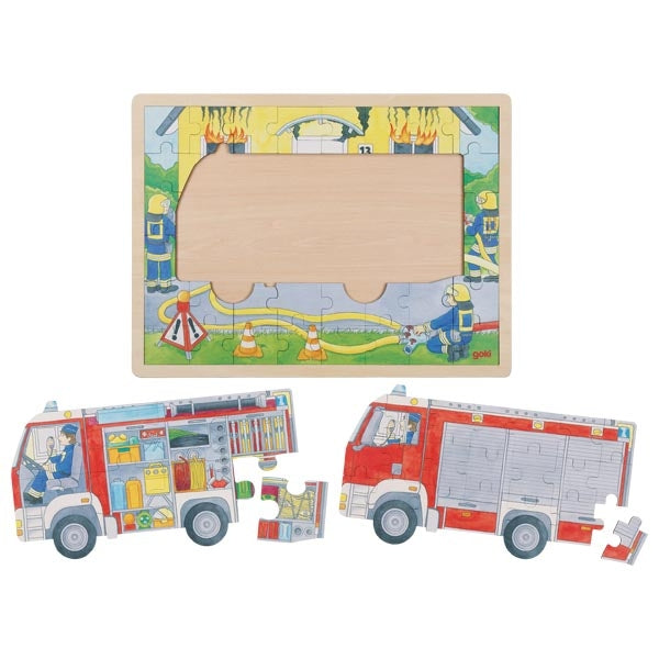 Goki Wooden 2 Layer Puzzle Firefighter at Work 59pcs Developmental Toys 3yrs+