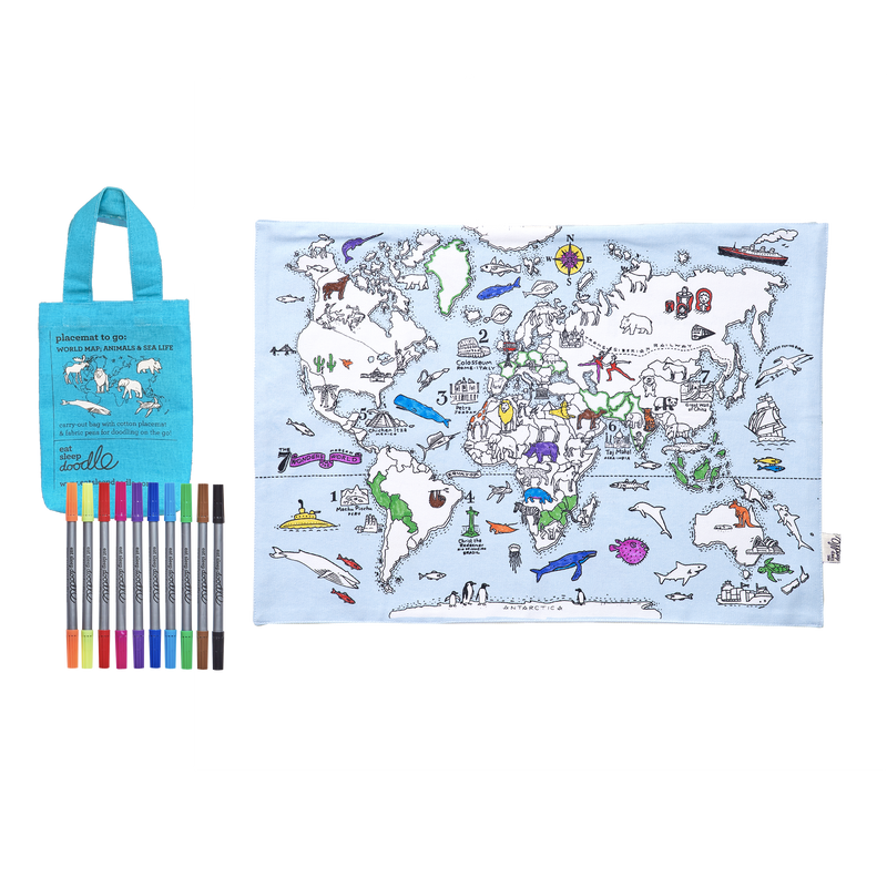 World Map Tablecloth Placemat to Go by Eat Sleep Doodle Art and Craft for Kids Travel Toys 3yrs+
