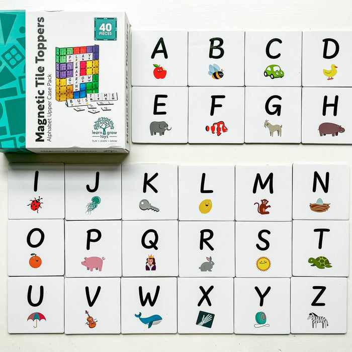 Learn and Grow Toys Magnetic Tiles Topper Alphabet Upper Case Pack - 40 Piece 3yrs+ (PREORDER)