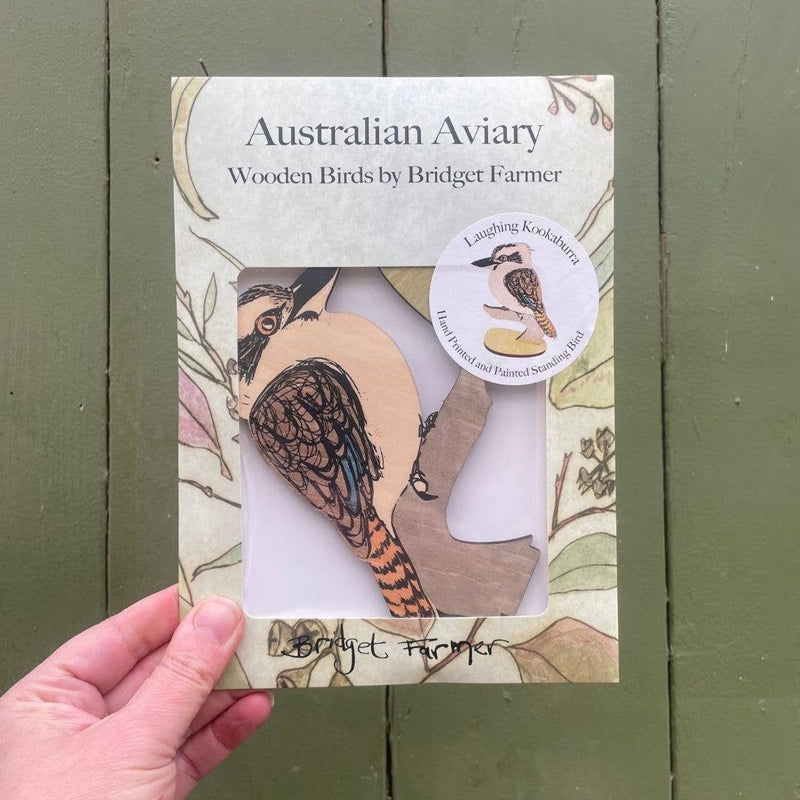 Bridget Farmer Printmaker Laughing Kookaburra Wooden Standing Bird Figurine Ornament