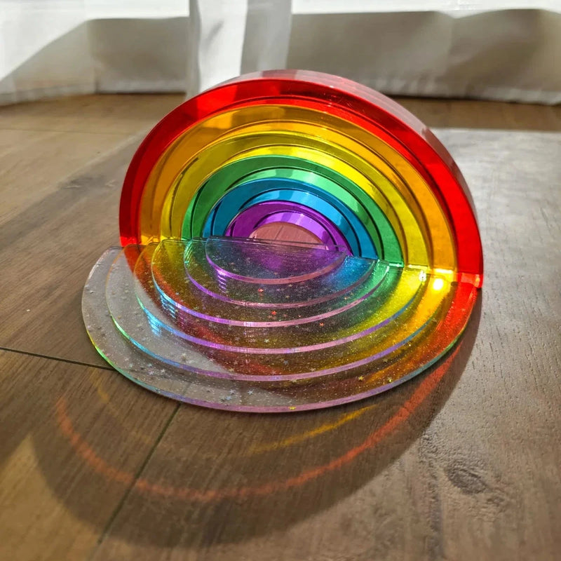 My Little Creator Lucite Rainbow Stacking 7pcs + Glitter Acrylic 6pcs Arch Set Luminous Building Blocks 18m+