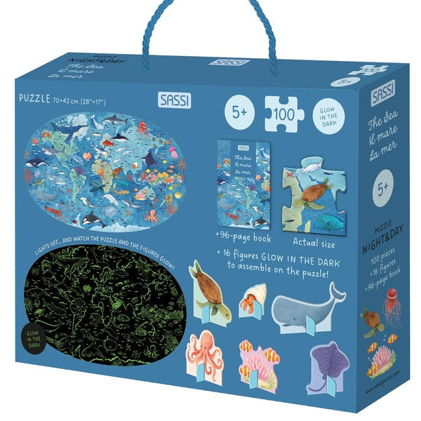 Glow in the Dark Day and Night Sea 100pc Puzzle and Book Set by Sassi Ocean Theme Gift Idea for 5yrs+