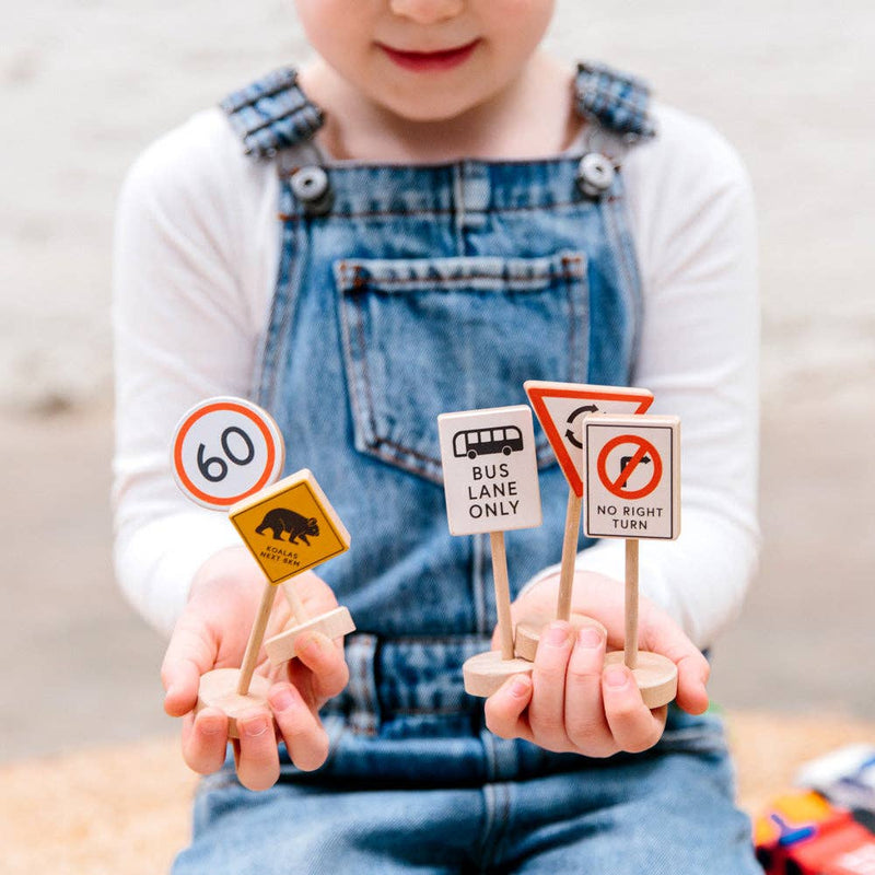 Make Me Iconic Australian Road Signs Set of 5 Double Sided 10cm Toddler Toys Best Seller 2yrs+