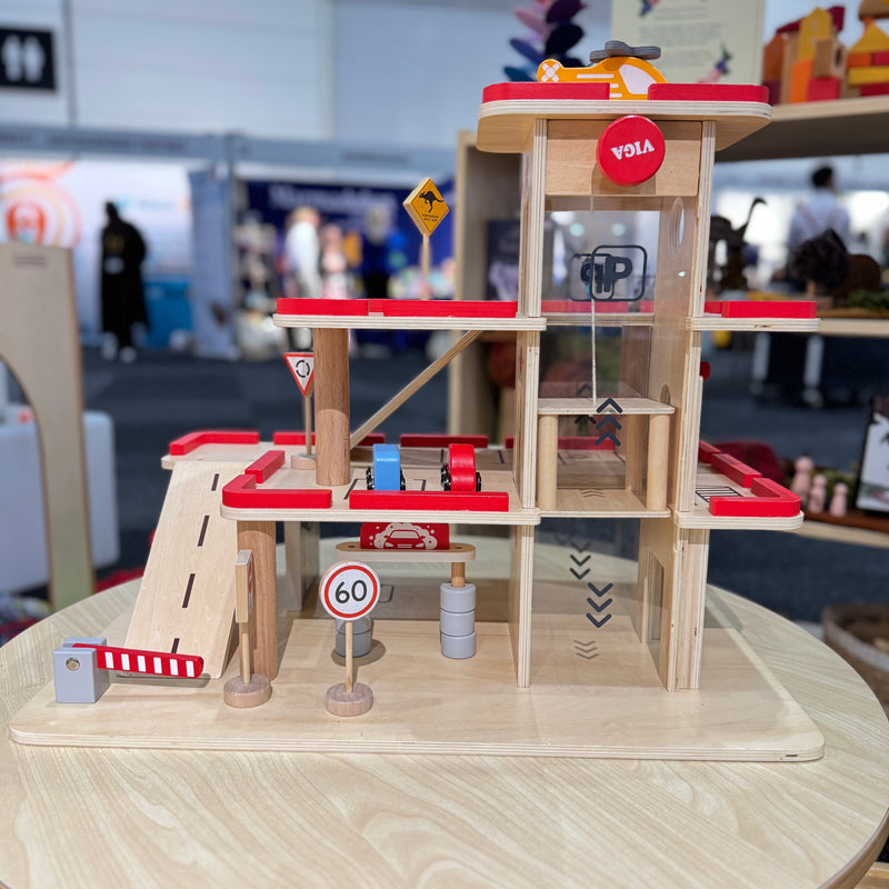 Viga Toys Wooden Multi Level Parking Garage and Gas Station Wooden Toys Car Garage 3yrs+ (Bulky Shipping)