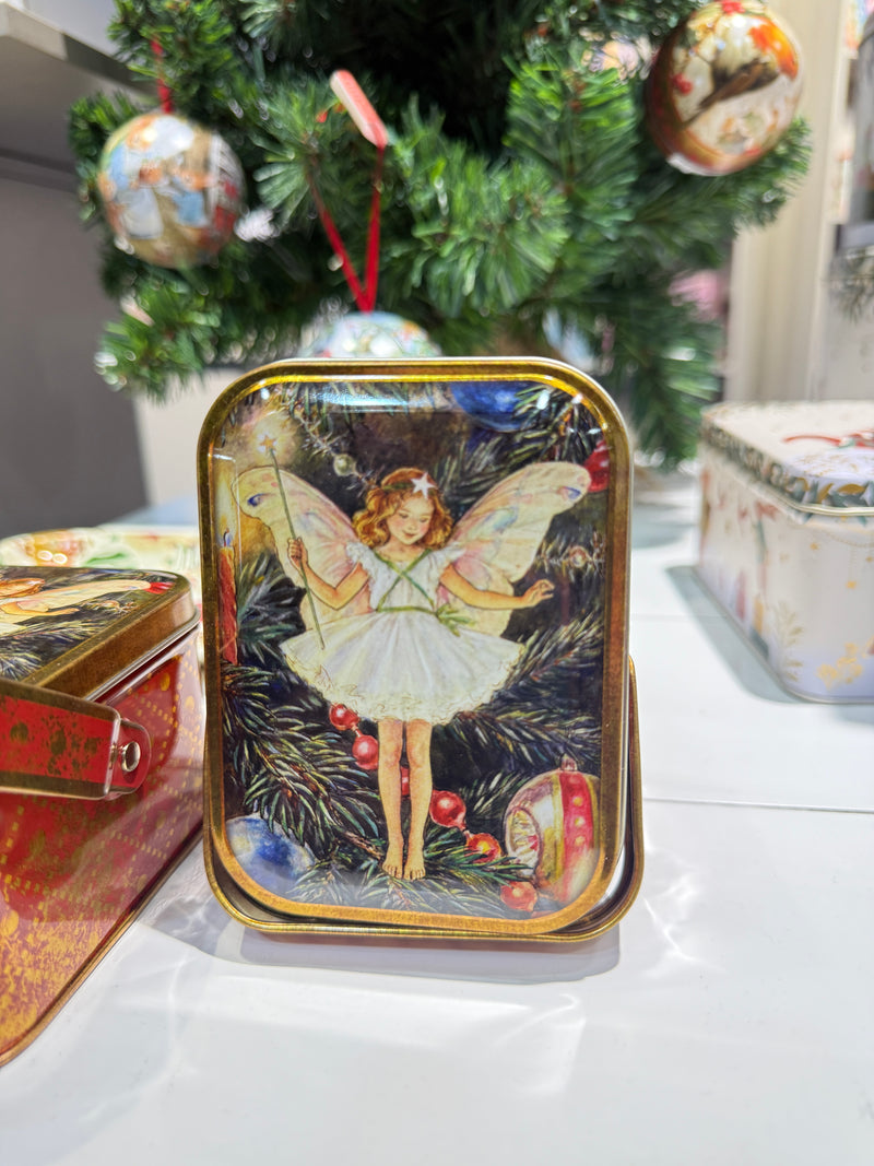 Flower Fairies Christmas Handle Tin Basket 10.5x7.8x6 (LWH) Fairy Unicorn and Castle Theme Christmas Range Gifting Idea for 3yrs+