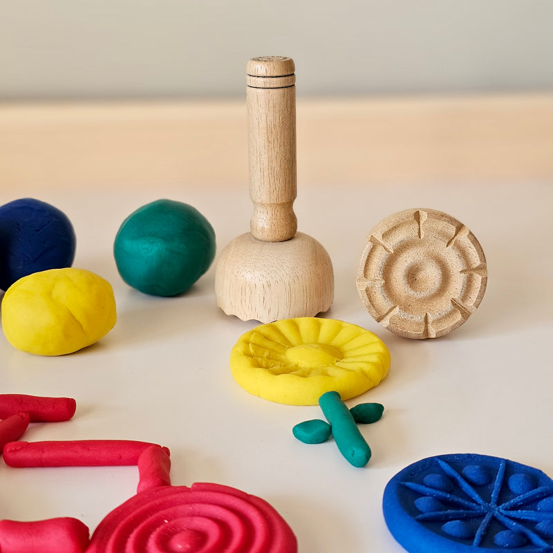 Wooden Dough Stampers Set of 4 Playdough Sand Toys Art and Craft for Kids 3yrs+