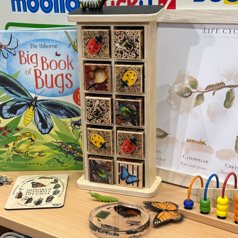 Yellow Door Wooden Bug Hotel 10 Frame Counting Set 11pcs with Chalk Board Early Maths Bug Toys 18m+