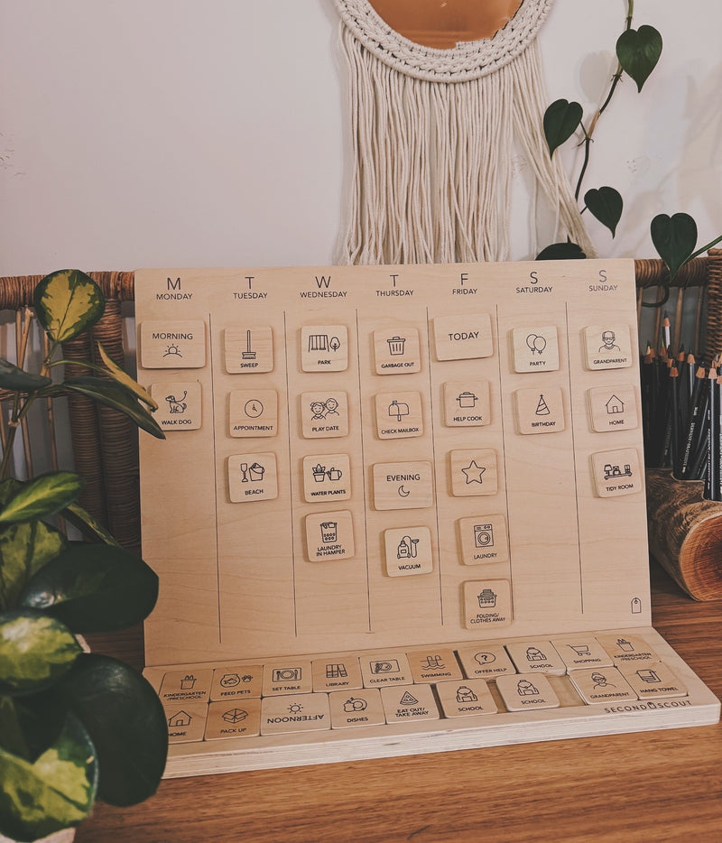 Second Scout Wooden Calendar Wooden Planner Little Agenda Developmental for Toddlers Gift Idea Best Seller 3yrs+