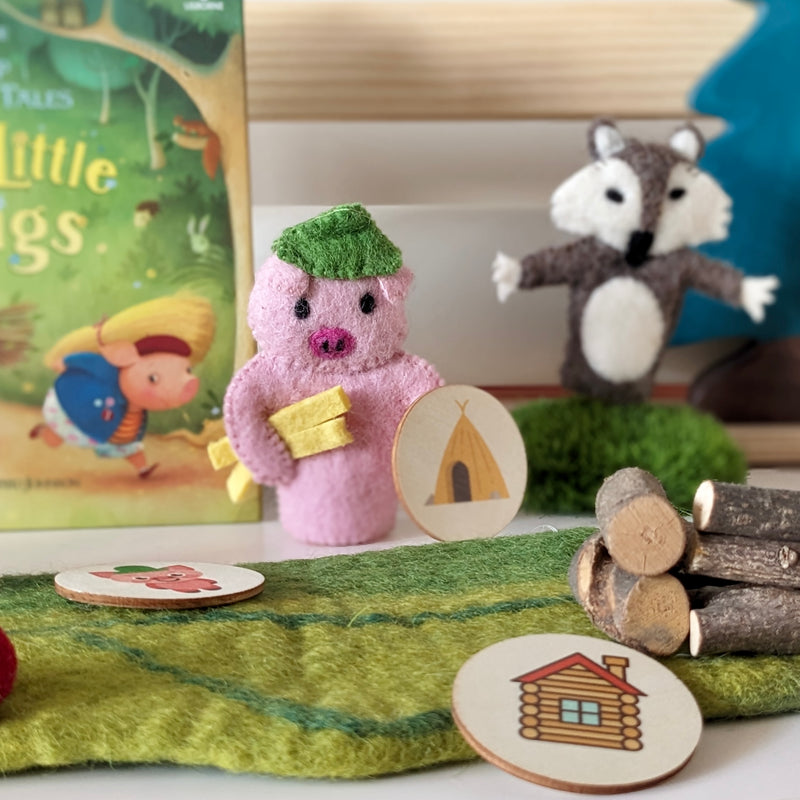 Tara Treasures Felt Three Little Pigs Finger Puppet Set of 4 Pretend & Imaginative Play Toys Best Seller 3yrs+
