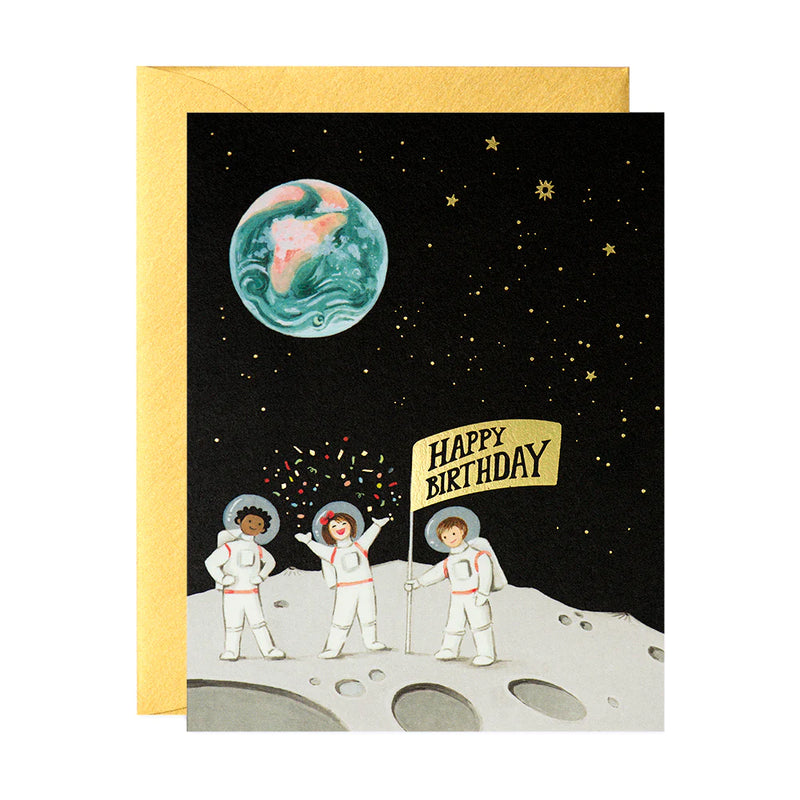 Foil Kids Birthday Card - Astronauts By Joojoo Paper