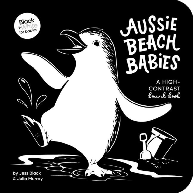 Aussie Beach Babies A High Contrast Black and White (Board Book) by Jess Black Baby Book