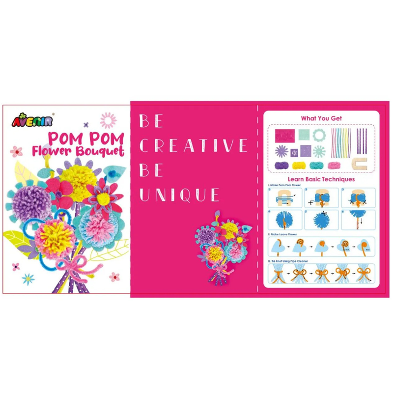 Avenir Pom Pom Bouquet Flower Kit Art and Craft for Kids Gifting Idea for 6yrs+